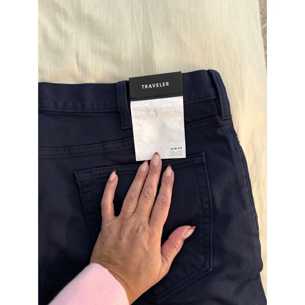Banana Republic‎ Traveler Slim Fit Pants Navy Stretch Work Chinos 38x32 NWT